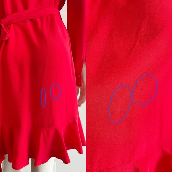 Intermix Dress Aviana Silk Wrap Ruffle Long Sleeve Red Dress - Picture 9 of 13